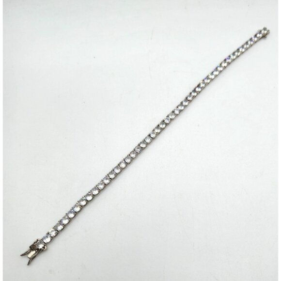 Neo Relique Tennis Bracelet Silver Tone Clear CZ Crystals Signed 8 inch - Picture 4 of 6
